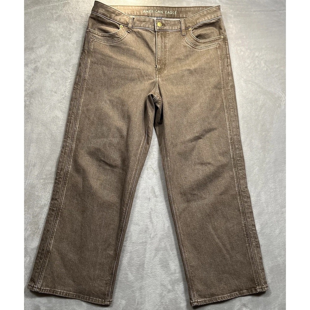American Eagle Stovepipe Jeans Women 14 Short Brown High Rise Wide